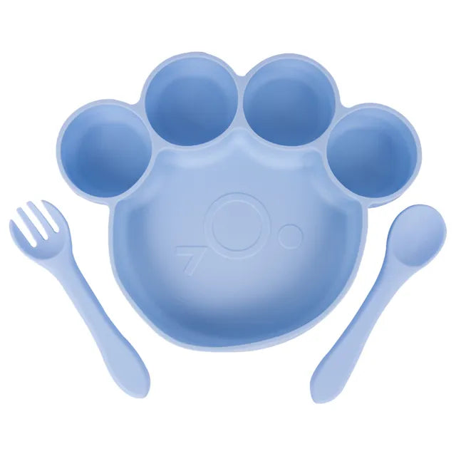 Babies Basic Paw Silicone Feeding Set 3pcs - Blue