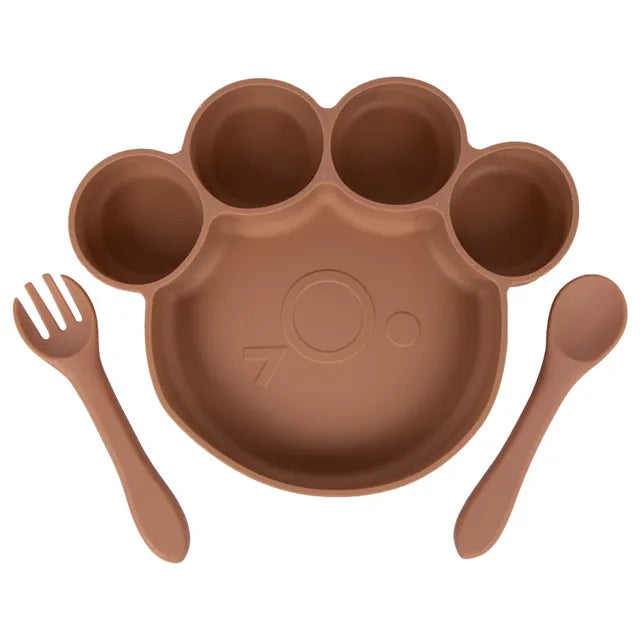 Babies Basic Paw Silicone Feeding Set 3pcs - Brown