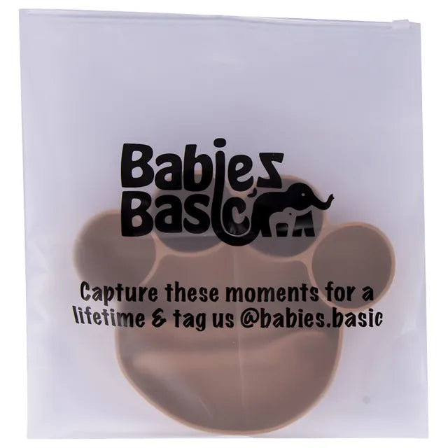 Babies Basic Paw Silicone Feeding Set 3pcs - Brown