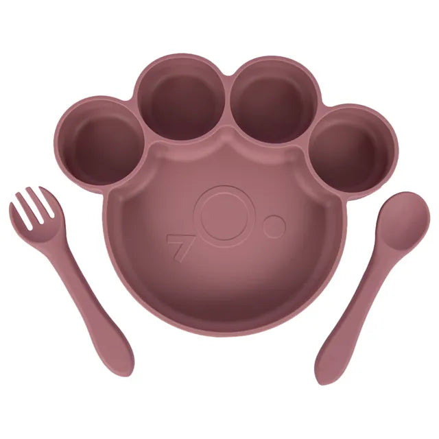 Babies Basic Paw Silicone Feeding Set 3pcs - Pink