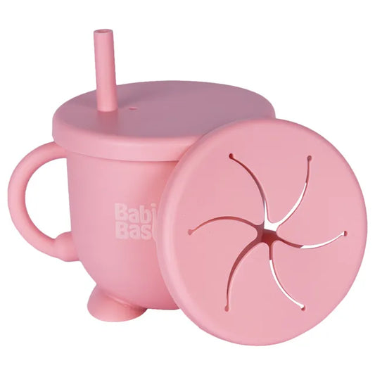 Babies Basic 2 In 1 Silicone Cup with Straw Or A Snack Lid - Pink