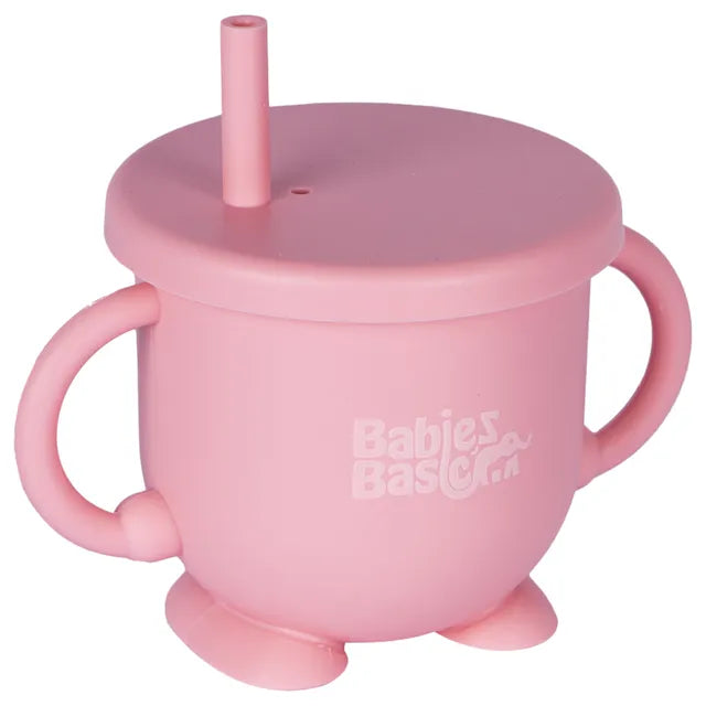 Babies Basic 2 In 1 Silicone Cup with Straw Or A Snack Lid - Pink