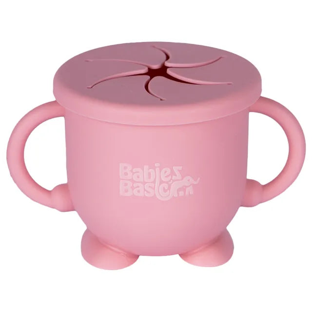 Babies Basic 2 In 1 Silicone Cup with Straw Or A Snack Lid - Pink