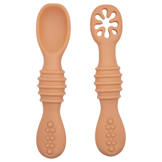 Babies Basic Silicone First Stage Training Spoon with Masher - Blush