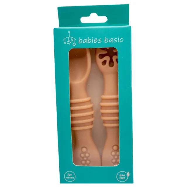 Babies Basic Silicone First Stage Training Spoon with Masher - Blush