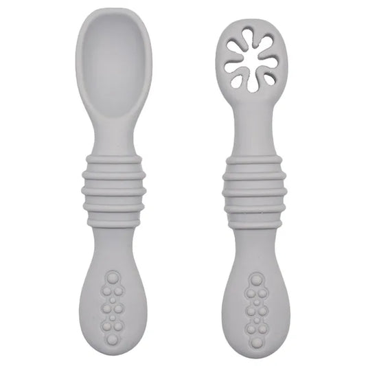 Babies Basic Silicone First Stage Training Spoon with Masher - Grey