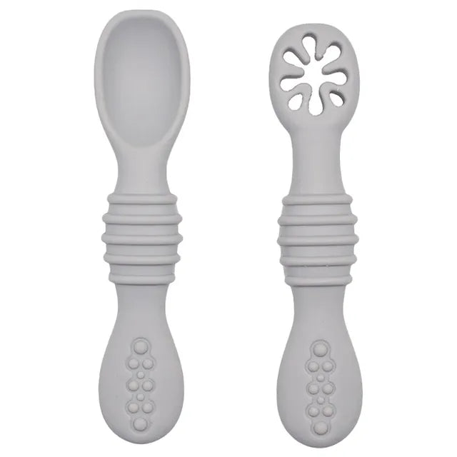 Babies Basic Silicone First Stage Training Spoon with Masher - Mint