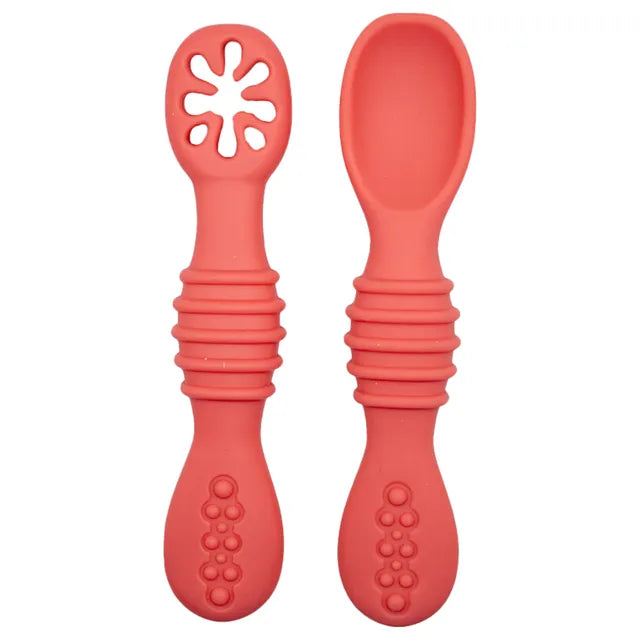 Babies Basic Silicone First Stage Training Spoon with Masher - Pink