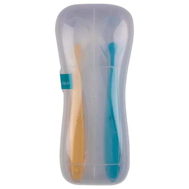 Babies Basic Spoon Set with Travel Case Pack of 2  - Blue & Yellow - Large