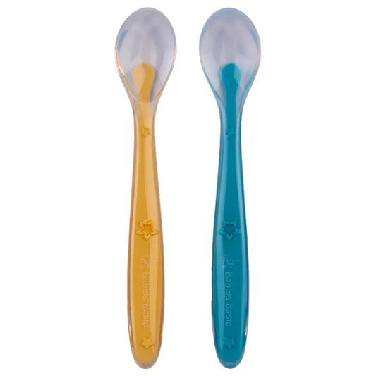 Babies Basic Spoon Set with Travel Case Pack of 2  - Blue & Yellow - Large