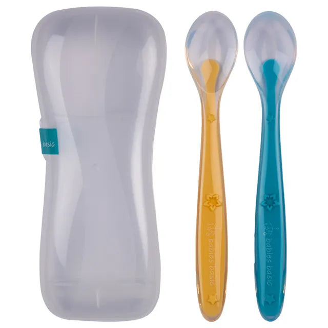 Babies Basic Spoon Set with Travel Case Pack of 2  - Blue & Yellow - Large