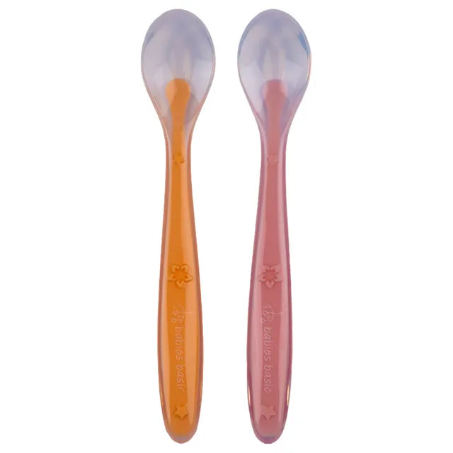 Babies Basic Spoon Set with Travel Case Pack of 2 - Orange & Pink - Large