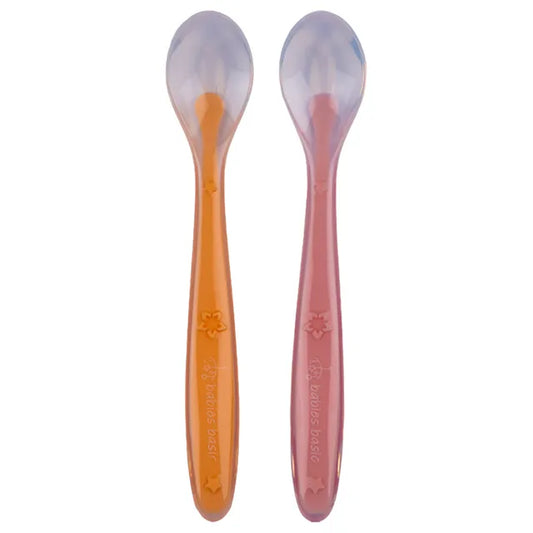 Babies Basic Spoon Set with Travel Case Pack of 2 - Orange & Pink - Large