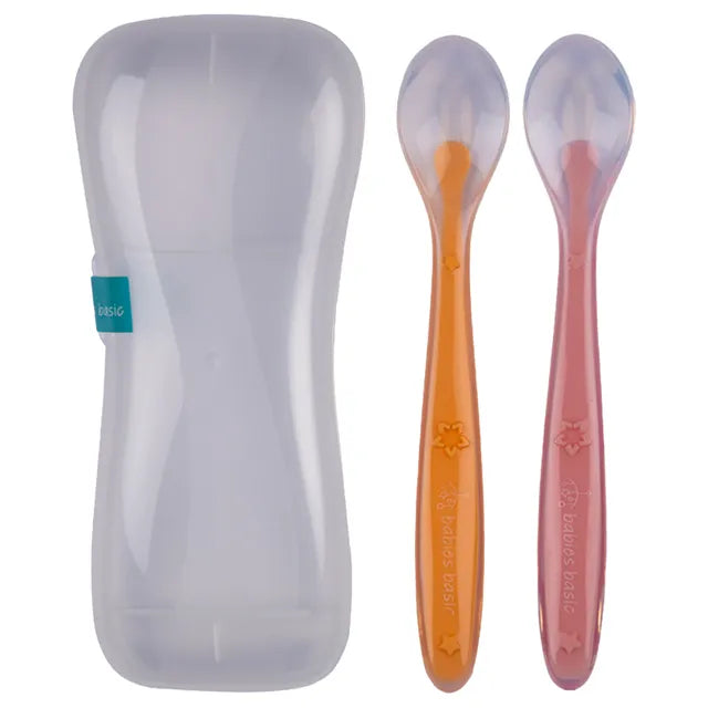 Babies Basic Spoon Set with Travel Case Pack of 2 - Orange & Pink - Large