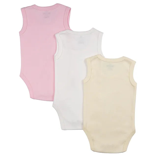 Babies Basic Sleeveless Romper Bodysuit Pack of 3 - Pink, Lemon And Cream