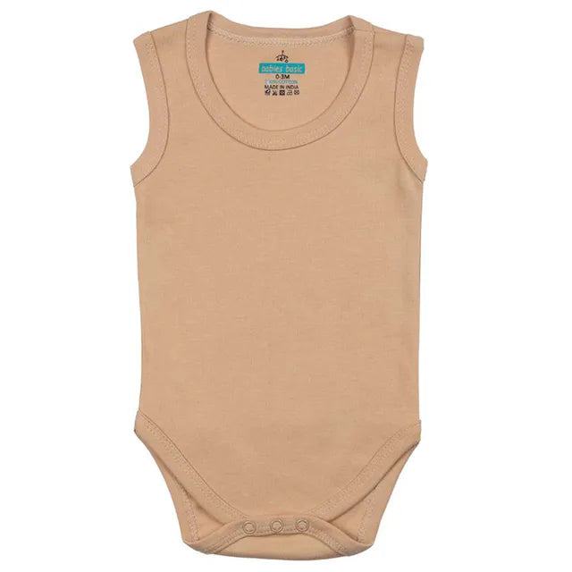 Babies Basic Sleeveless Romper Bodysuit Pack of 3 - Blue, Brown And Orange