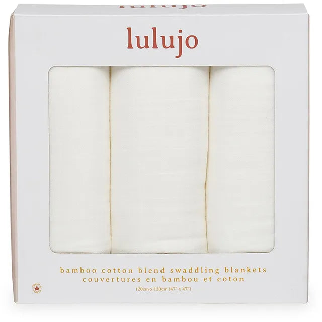 Lulujo 3-Pack Bamboo Muslin Swaddle Blankets - White