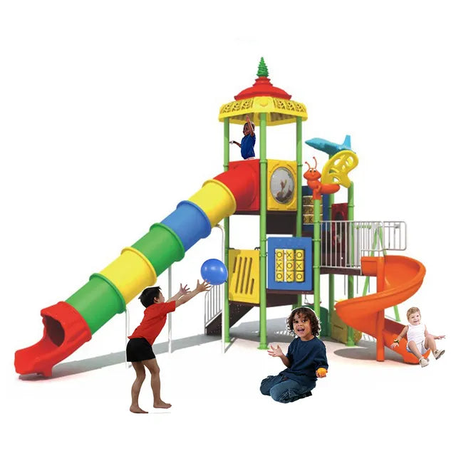 MYTS Tube Slide Playground And 3 Swing Playset - Laadlee