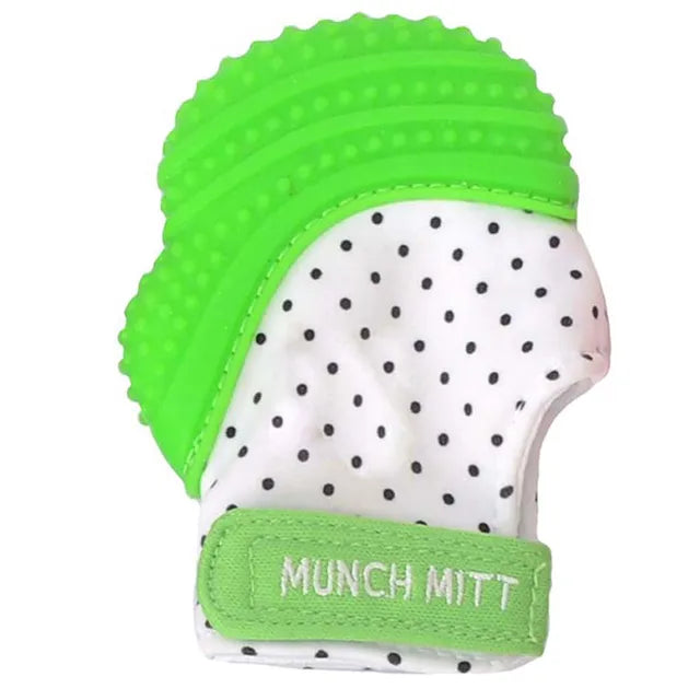 Malarkey Kids Munch Mitt Teething Mitten Polka Dots - Green - Laadlee
