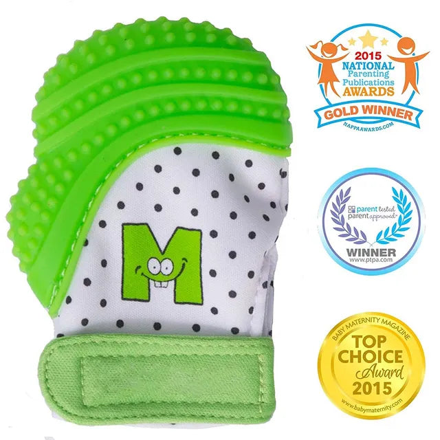 Malarkey Kids Munch Mitt Teething Mitten Polka Dots - Green - Laadlee