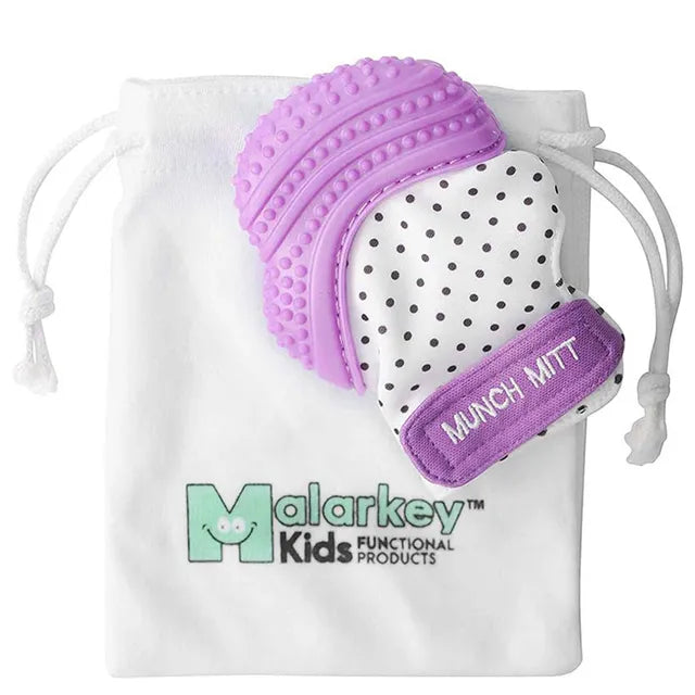 Malarkey Kids Munch Mitt Teething Mitten Polka Dots - Purple - Laadlee