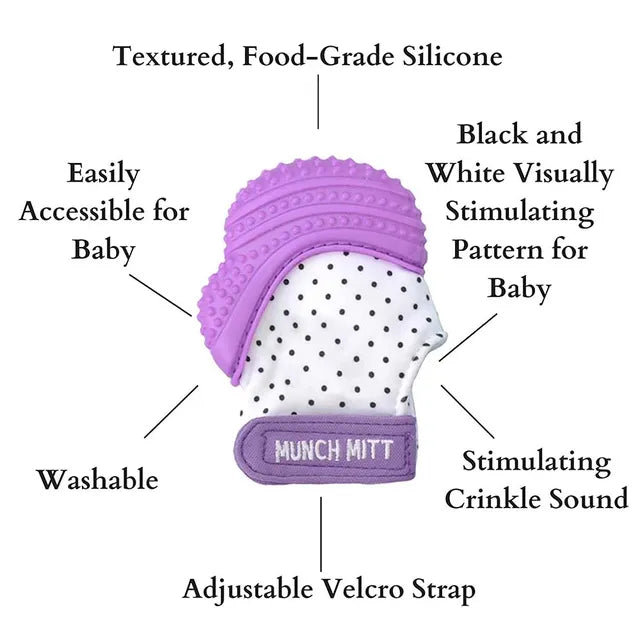 Malarkey Kids Munch Mitt Teething Mitten Polka Dots - Purple - Laadlee