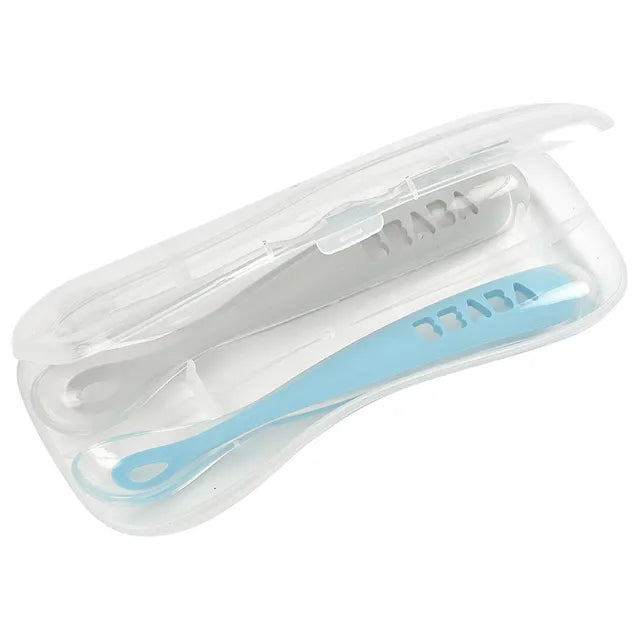 Beaba Silicone Spoon 1st Age Pack of 2 + Box - Windy Blue