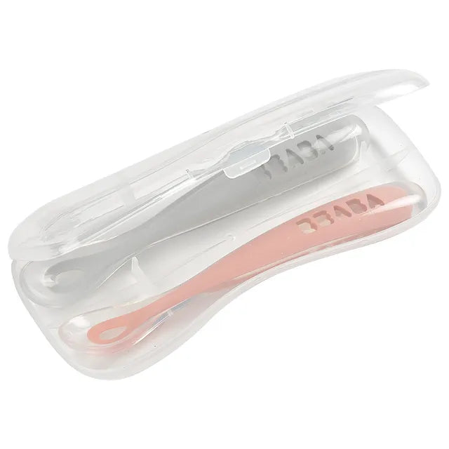 Beaba Silicone Spoon 1st Age Pack of 2 + Box - Old Pink