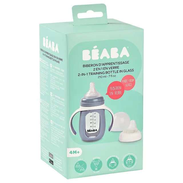 Beaba 2-in-1 Learning Bottle 210ml + Silicone Sleeve - Windy Blue