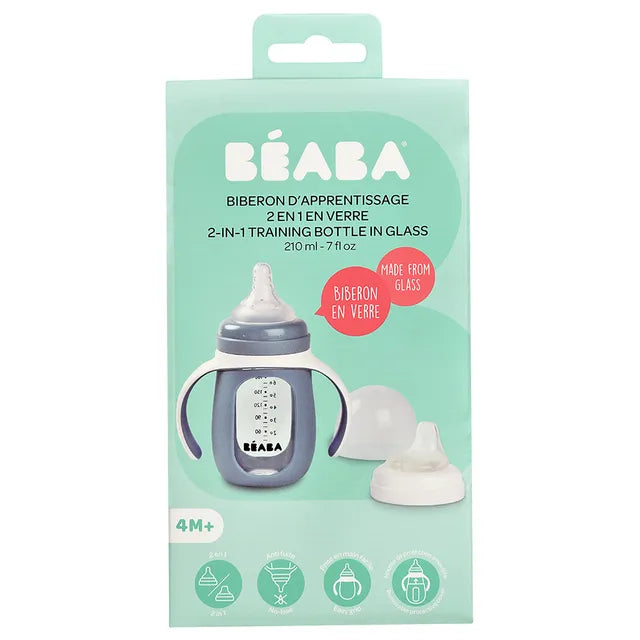 Beaba 2-in-1 Learning Bottle 210ml + Silicone Sleeve - Windy Blue