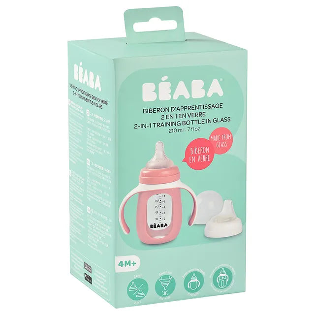 Beaba 2-in-1 Learning Bottle 210ml + Silicone Sleeve - Old Pink