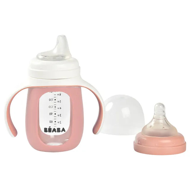 Beaba 2-in-1 Learning Bottle 210ml + Silicone Sleeve - Old Pink