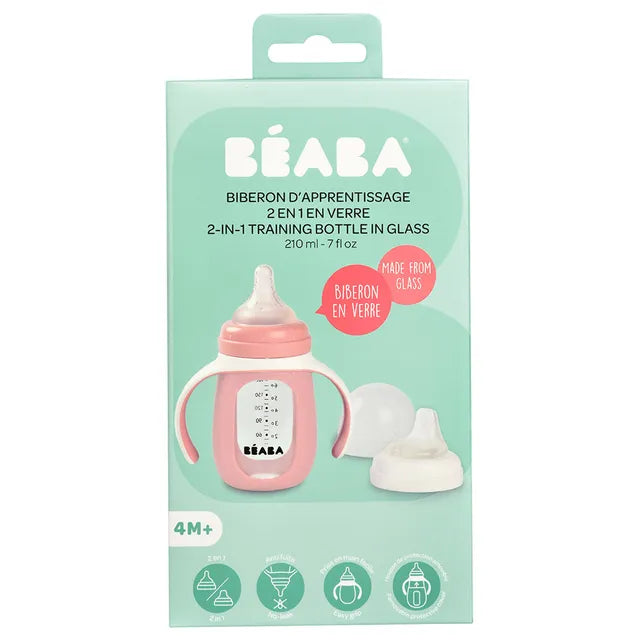 Beaba 2-in-1 Learning Bottle 210ml + Silicone Sleeve - Old Pink