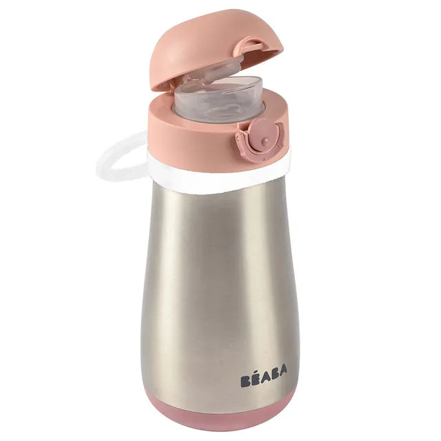 Beaba Stainless Steel Bottle 350ml + Handle - Old Pink