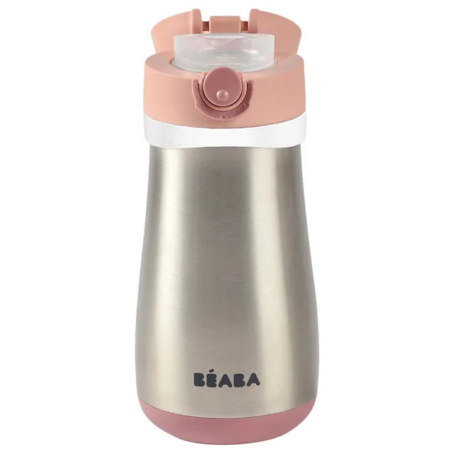 Beaba Stainless Steel Bottle 350ml + Handle - Old Pink