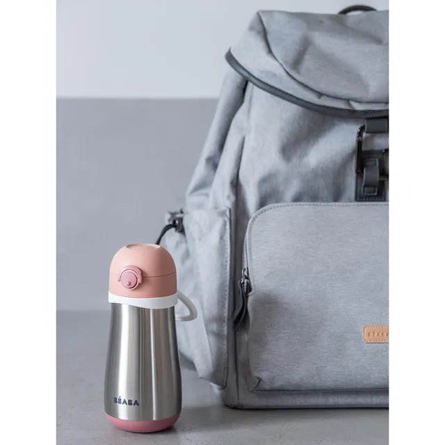 Beaba Stainless Steel Bottle 350ml + Handle - Old Pink