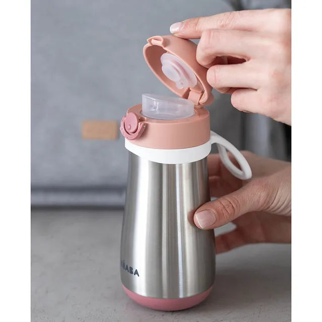 Beaba Stainless Steel Bottle 350ml + Handle - Old Pink