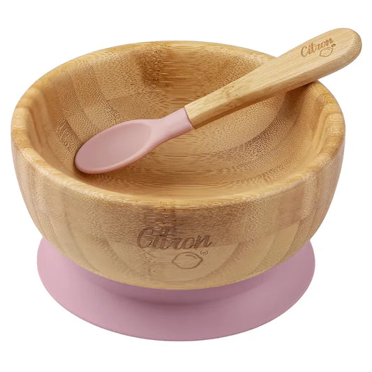 Citron Organic Bamboo Plate Suction + Spoon - Blush Pink