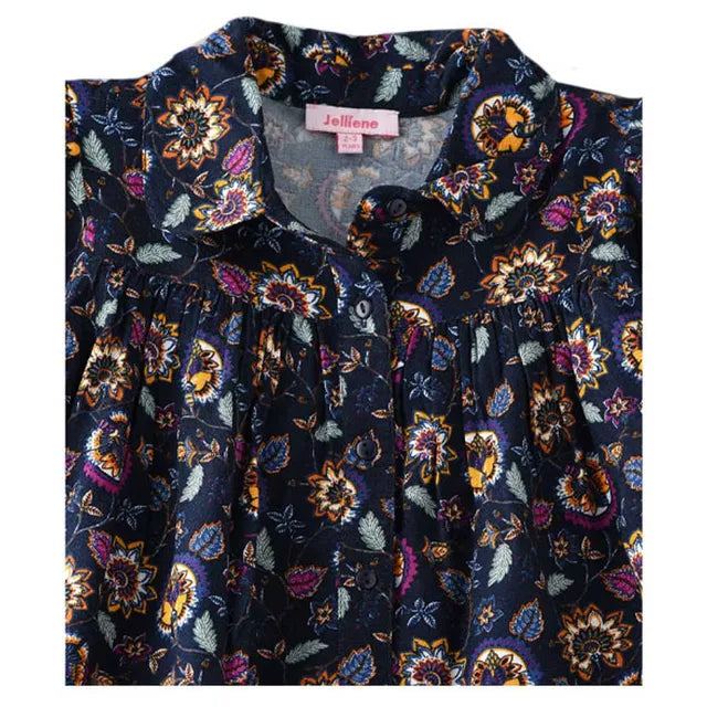 Jelliene All Over Printed Dress - Navy Blue - Laadlee