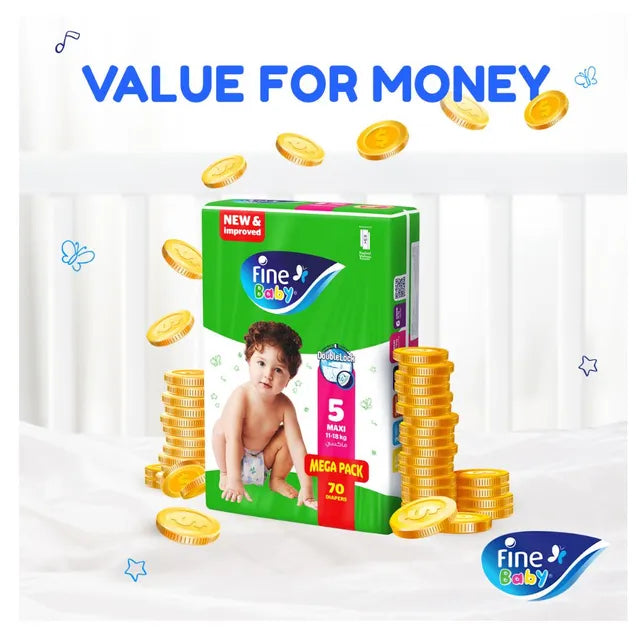 Fine Baby Diapers - Size 5 | Maxi | 11-18kg | 70pcs - Laadlee