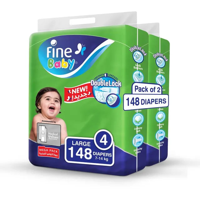 Fine Baby Diapers - Size 4 | Large | 7-14kg | 148pcs - Laadlee