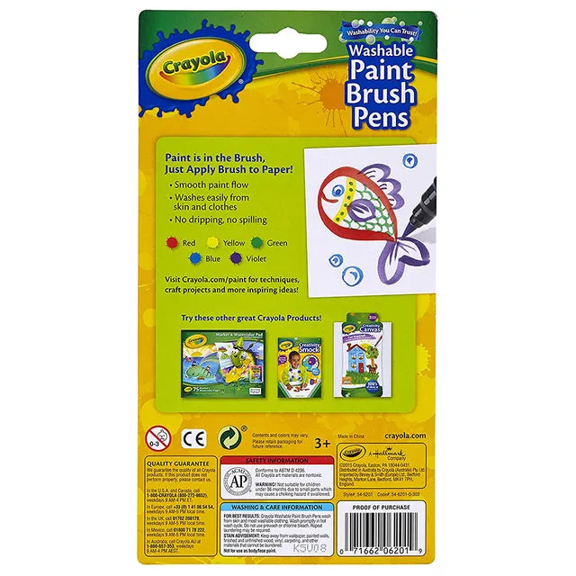 Crayola Washable No Drip Paint Brush Pens - Pack of 5 - Laadlee