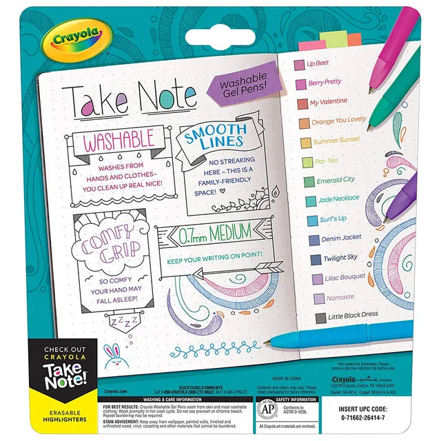 Crayola Take Note Washable Gel Pens - Pack of 14 - Laadlee