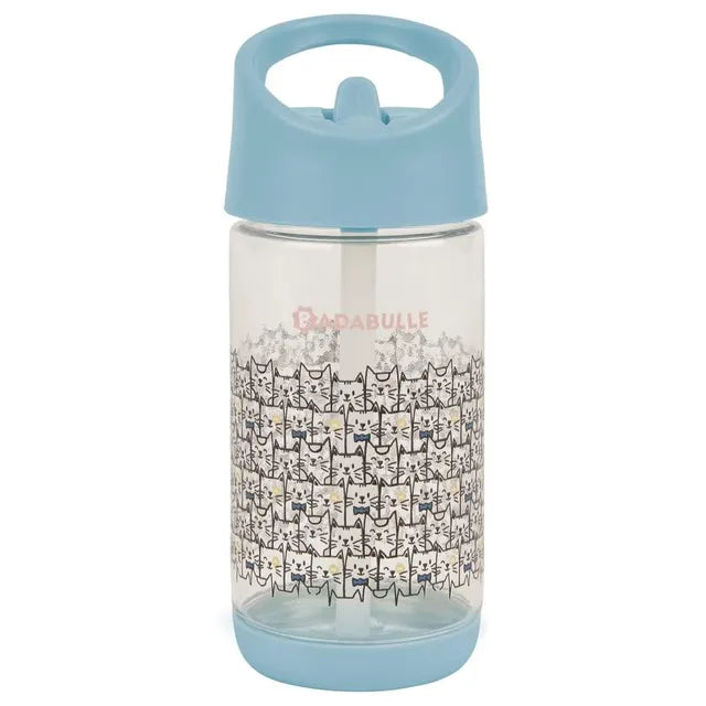 Badabulle  Blue Cats Straw Water Bottle - 350ml - Laadlee