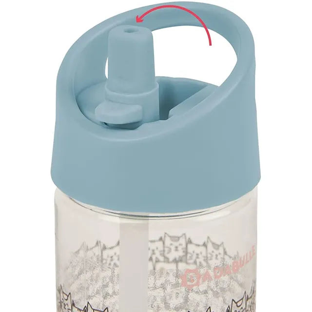 Badabulle  Blue Cats Straw Water Bottle - 350ml - Laadlee