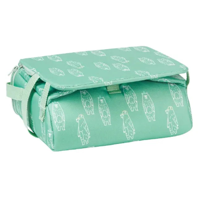 Badabulle 2 in 1 Washable Fabric Travel Booster Seat  - Green Bears - Laadlee