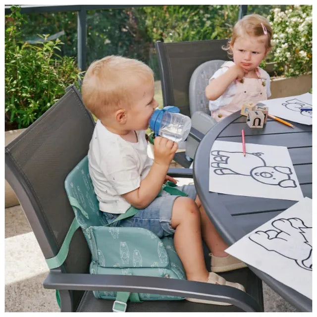 Badabulle 2 in 1 Washable Fabric Travel Booster Seat  - Green Bears - Laadlee