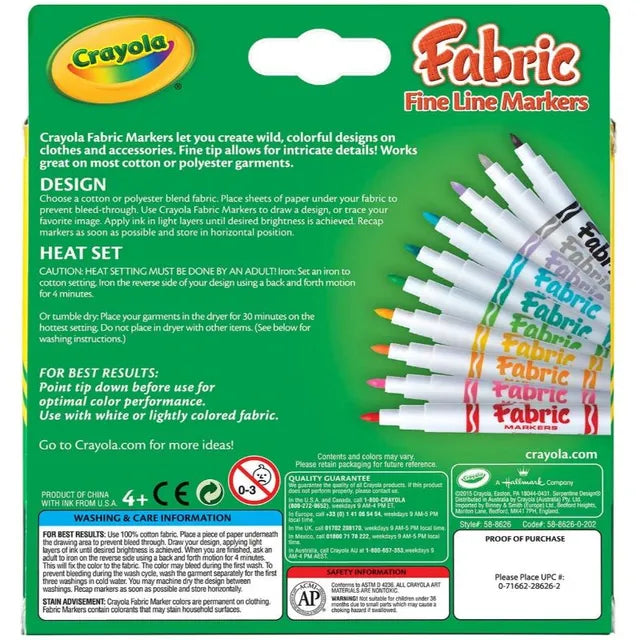 Crayola Fine Line Fabric Markers - Pack of 10 - Laadlee