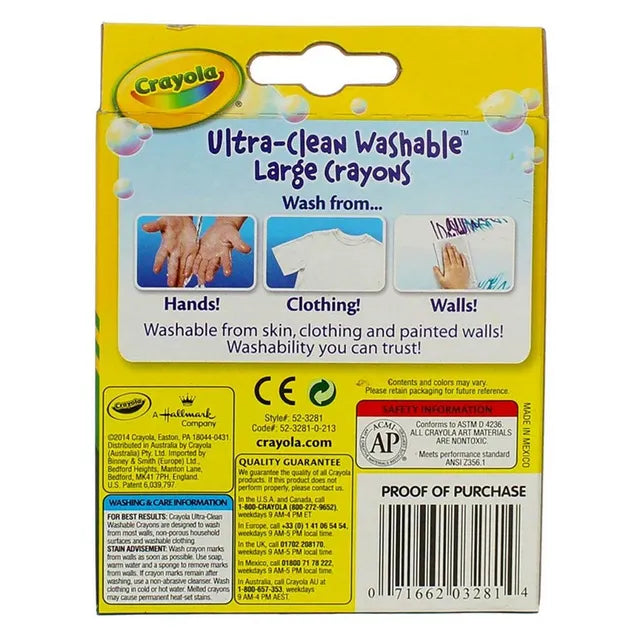 Crayola Ultra-Clean Washable Large Crayons Pack of 16 - Laadlee