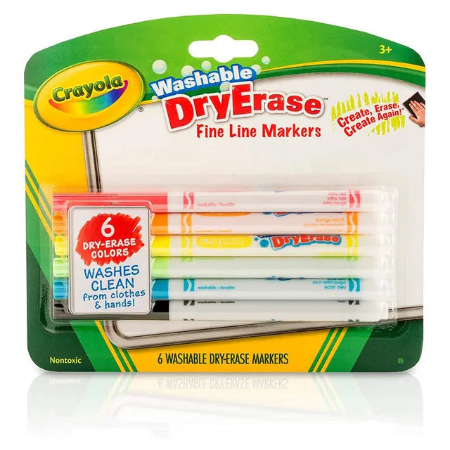 Crayola Dry-Erase Fine Line Washable Markers - Pack of 6 - Laadlee